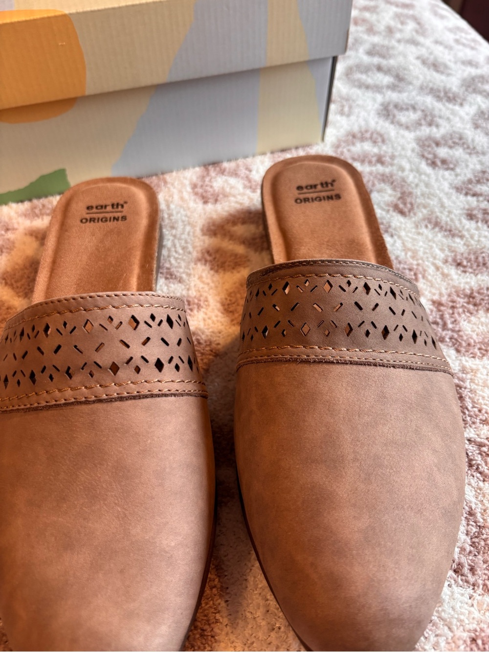 Earth Origins Brown Perforated Slip-On Mules